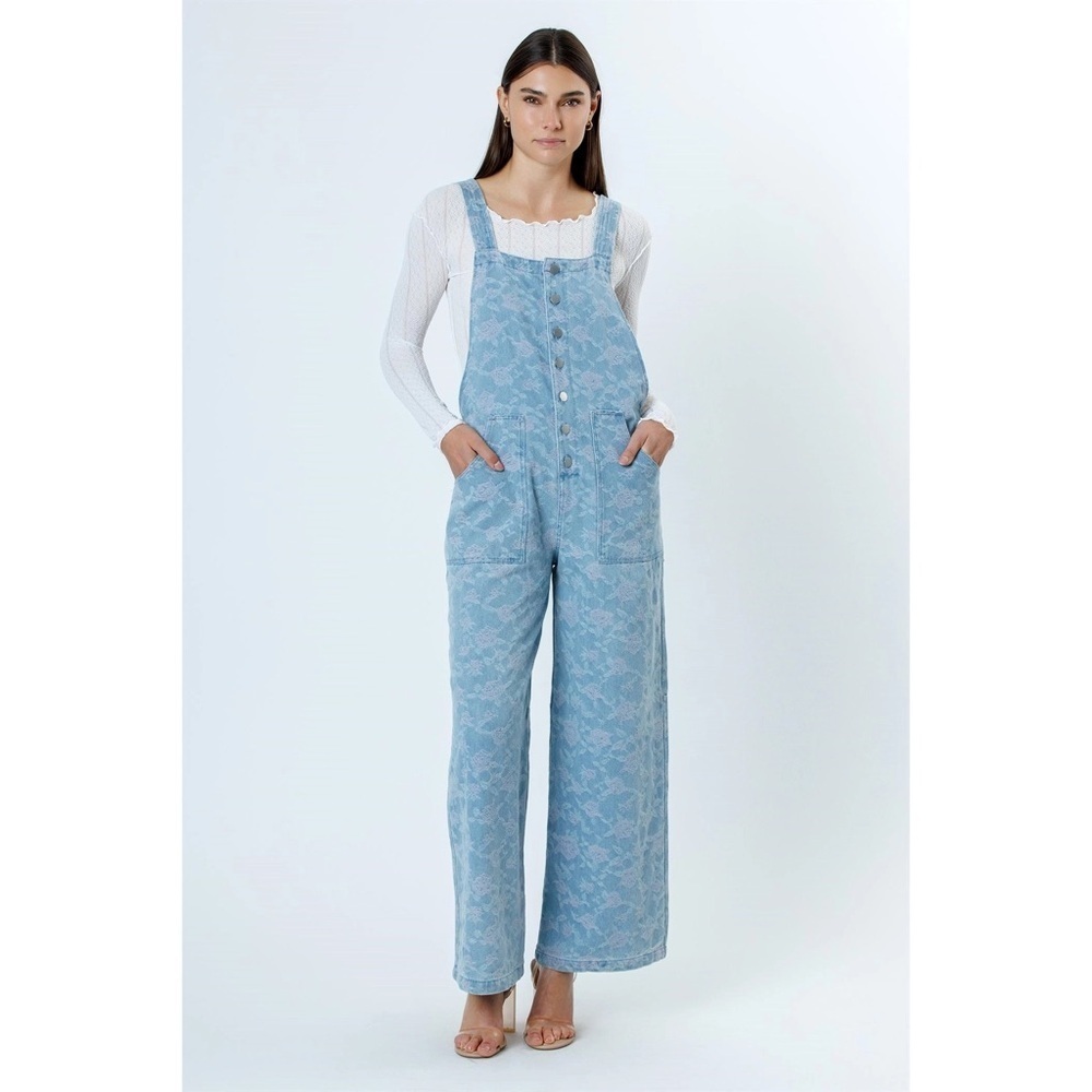 Storia Light Blue Floral Jumpsuit Overalls Denim